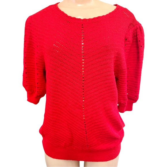 Knox Rose Women's Crewneck Short Sleeve Pointelle Sweater Red Open Knit Small - Picture 6 of 11